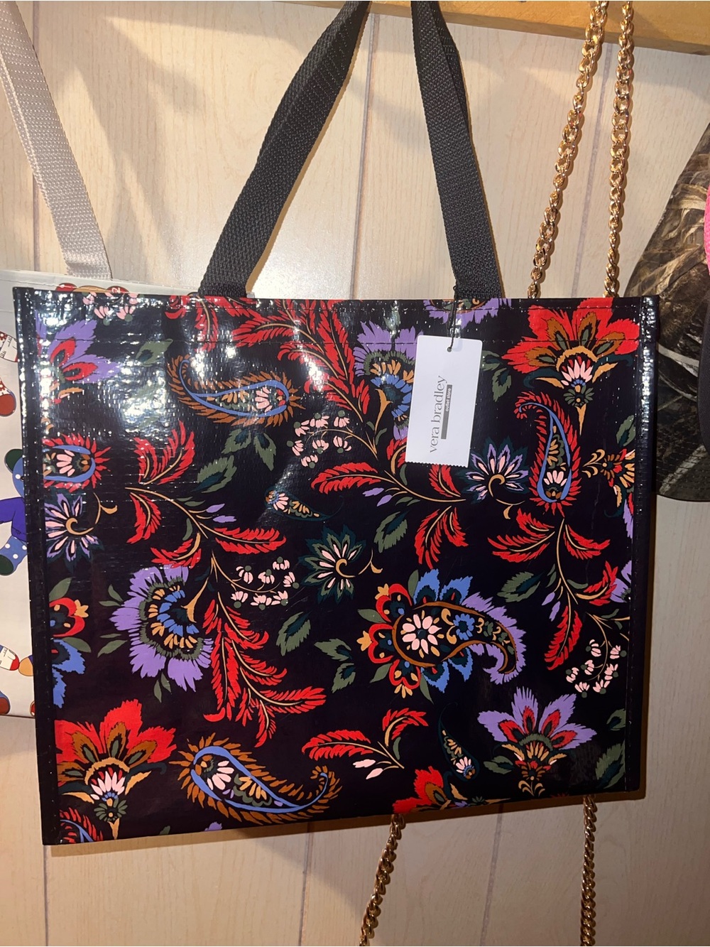 Vera Bradley Black Floral Paisley Glossy Tote with Multicolor Accent